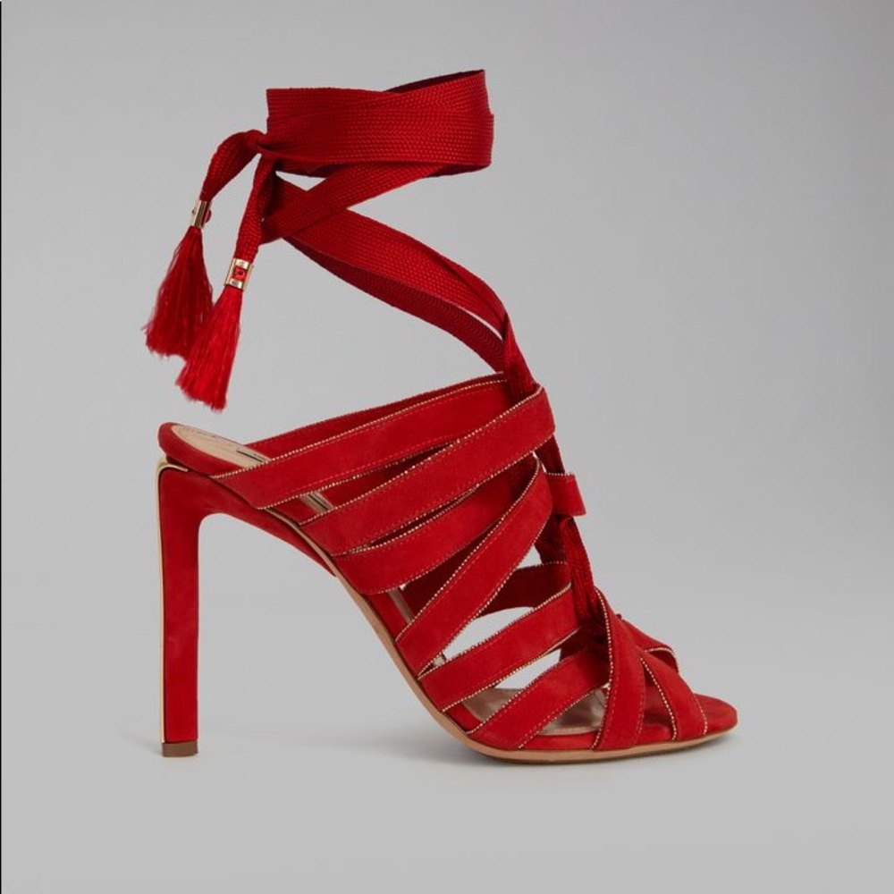 GIORGIO ARMANI Red Sandals w Heel & Braided Laces - Picture 10 of 13
